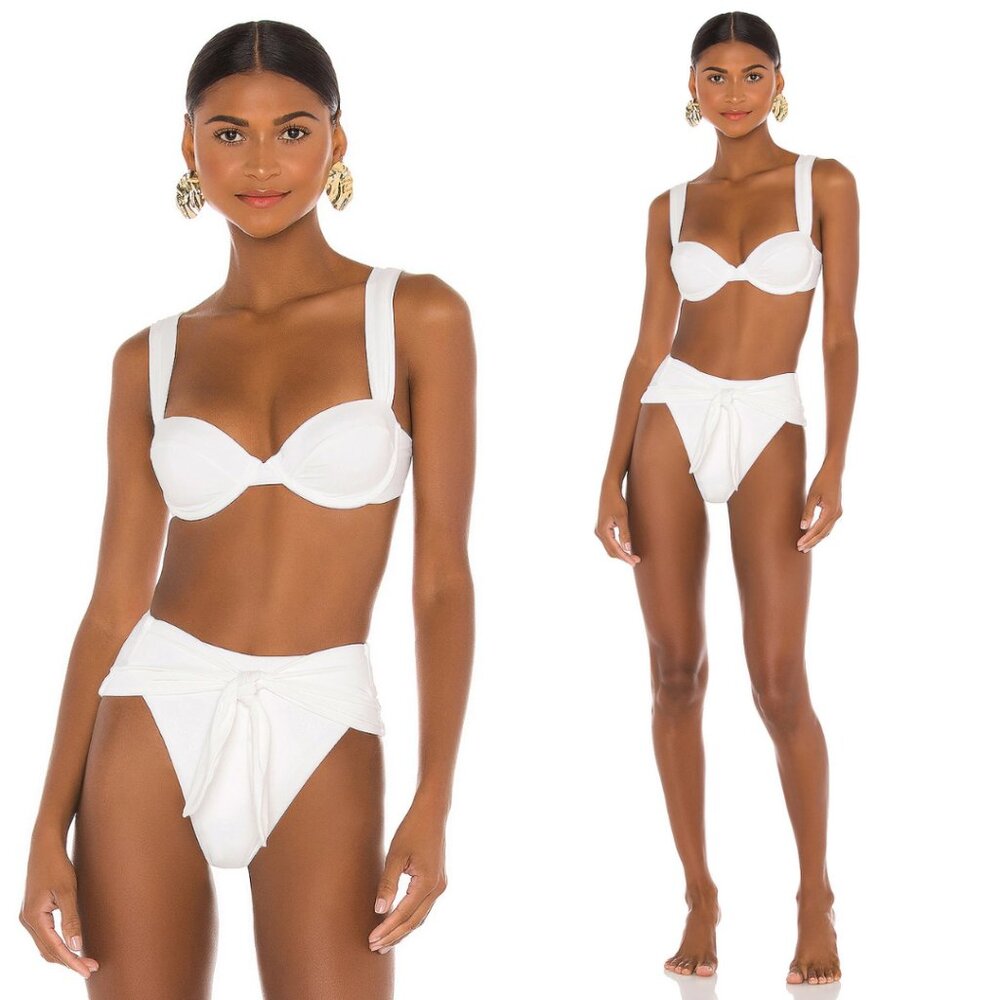 NWT WeWoreWhat Swimsuit Riviera Bikini Bottom In Off White High Waist Sz Small